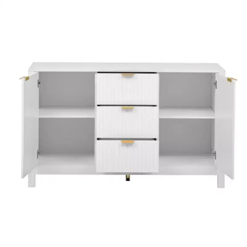 Buffet moderne à vagues 47, meuble de rangement à 3 tiroirs avec texture cannelée, portes à fermeture douce, poignées dorées pour entrée - Panipeachy