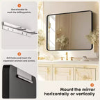 Miroir de salle de bain mural rectangulaire moderne Okak en verre trempé avec cadre en alliage d'aluminium