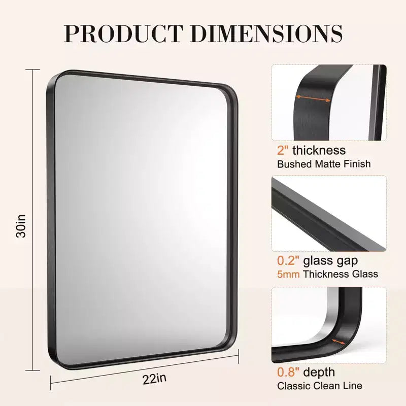 Miroir de salle de bain mural rectangulaire moderne Okak en verre trempé avec cadre en alliage d'aluminium