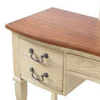 Coiffeuse de Maquillage Vintage Whisen, Table de Toilette avec Miroir Cadre Floral Courbé, 5 Tiroirs et Tabouret en Cuir - Marron et Blanc Antique