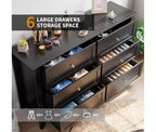 Commode à 6 tiroirs pour chambre à coucher, grande commode de 54 pouces de large avec tiroirs profonds et poignées en métal, commodes modernes en bois pour entrée, couloir