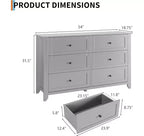 Commode à 6 tiroirs pour chambre à coucher, grande commode de 54 pouces de large avec tiroirs profonds et poignées en métal, commodes modernes en bois pour entrée, couloir