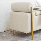 Okak Banc de Rangement Élégant avec Accoudoirs Cylindriques, Banc Rembourré Bout de Lit avec Pieds en Fer, Banc d'Entrée pour Salon, Chambre à Coucher