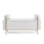 Okak Banc de Rangement Élégant avec Accoudoirs Cylindriques, Banc Rembourré Bout de Lit avec Pieds en Fer, Banc d'Entrée pour Salon, Chambre à Coucher