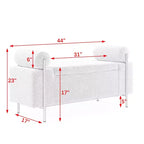 Okak Banc de Rangement Élégant avec Accoudoirs Cylindriques, Banc Rembourré Bout de Lit avec Pieds en Fer, Banc d'Entrée pour Salon, Chambre à Coucher