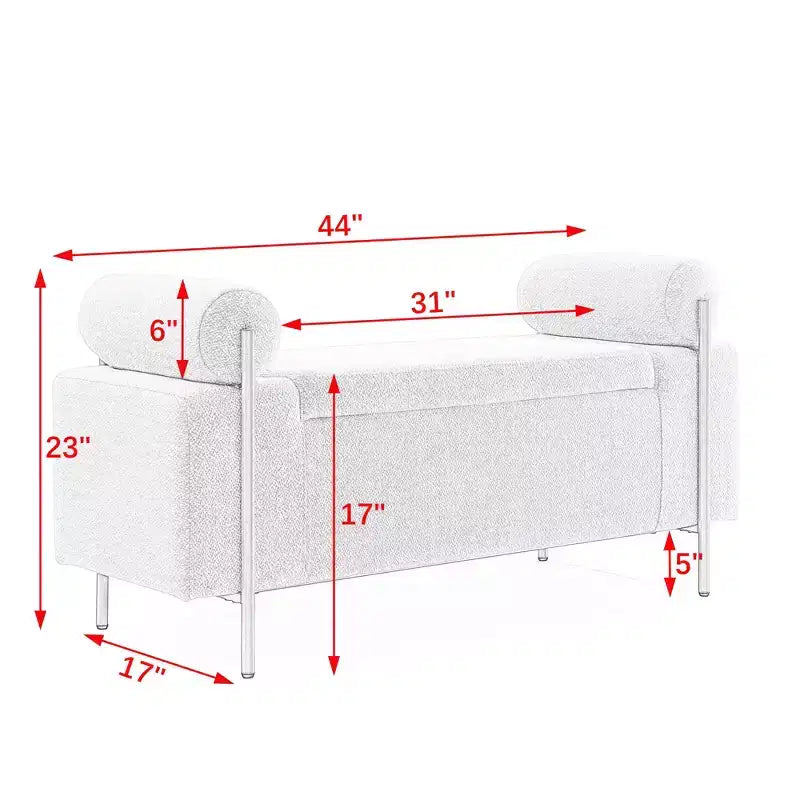 Okak Banc de Rangement Élégant avec Accoudoirs Cylindriques, Banc Rembourré Bout de Lit avec Pieds en Fer, Banc d'Entrée pour Salon, Chambre à Coucher
