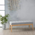 Banc d'entrée moderne Okak avec cadre en bois, pouf repose-pieds avec siège rembourré, banc de bout de lit pour salon, chambre à coucher