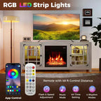 Meuble TV Costway 58" avec cheminée électrique et lumières LED et foyer électrique 18", télécommandes Marron Rustique/Gris Clair/Noir