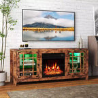 Meuble TV Costway 58" avec cheminée électrique et lumières LED et foyer électrique 18", télécommandes Marron Rustique/Gris Clair/Noir