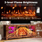 Meuble TV Costway 58" avec cheminée électrique et lumières LED et foyer électrique 18", télécommandes Marron Rustique/Gris Clair/Noir