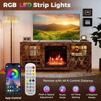 Meuble TV Costway 58" avec cheminée électrique et lumières LED et foyer électrique 18", télécommandes Marron Rustique/Gris Clair/Noir
