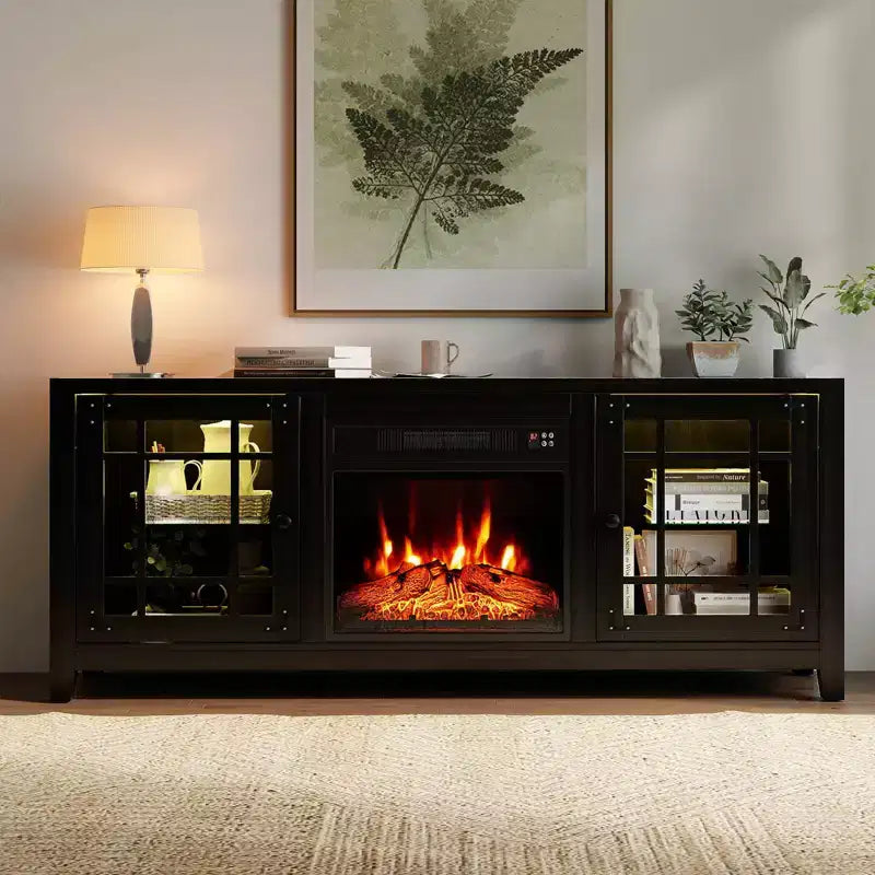 Meuble TV Costway 58" avec cheminée électrique et lumières LED et foyer électrique 18", télécommandes Marron Rustique/Gris Clair/Noir