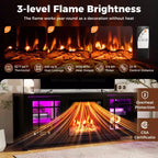 Meuble TV Costway 58" avec cheminée électrique et lumières LED et foyer électrique 18", télécommandes Marron Rustique/Gris Clair/Noir