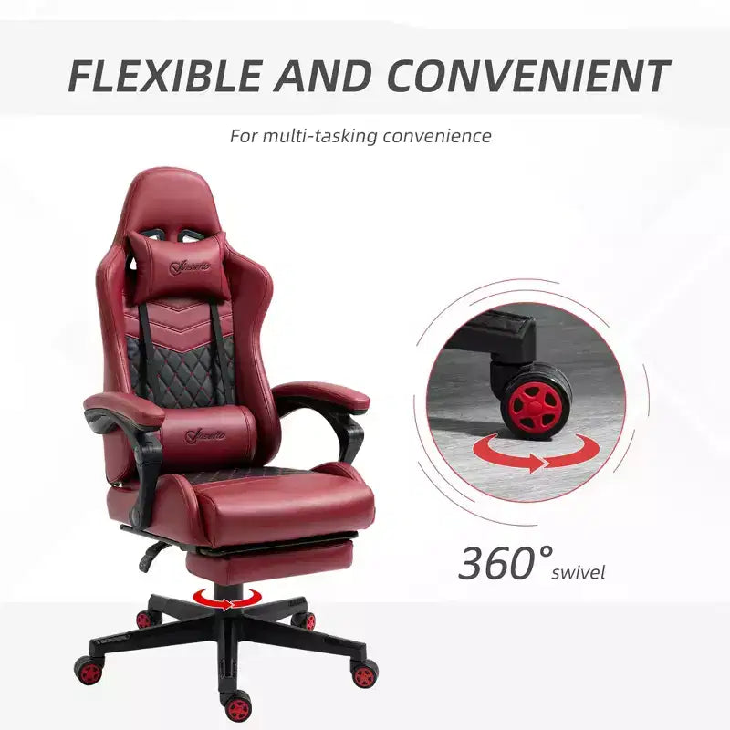TUYOHW Chaise de Bureau Gaming Pivotante à 360°, avec Dossier Inclinable, Hauteur d'Assise et Repose-Pieds Réglables, Chaise de Bureau Ergonomique pour Jeux Vidéo 17-21, Rouge