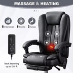 TUYOHW Chaise de massage Chaise de patron pour bureau, Chaise de bureau ergonomique pivotante à 360° avec repose-pieds, Chaise d'ordinateur inclinable avec hauteur réglable, Noir