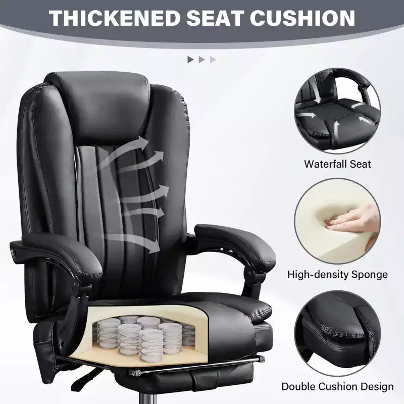 TUYOHW Chaise de massage Chaise de patron pour bureau, Chaise de bureau ergonomique pivotante à 360° avec repose-pieds, Chaise d'ordinateur inclinable avec hauteur réglable, Noir