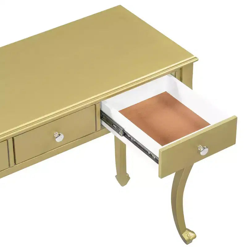 Table de maquillage de luxe Whisen, coiffeuse à 3 tiroirs, console élégante avec miroir ovale