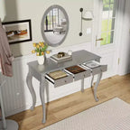 Table de maquillage de luxe Whisen, coiffeuse à 3 tiroirs, console élégante avec miroir ovale