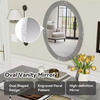 Table de maquillage de luxe Whisen, coiffeuse à 3 tiroirs, console élégante avec miroir ovale