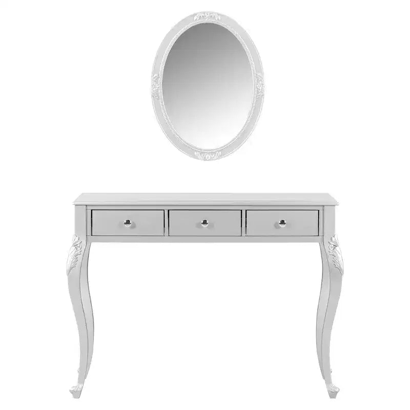Table de maquillage de luxe Whisen, coiffeuse à 3 tiroirs, console élégante avec miroir ovale