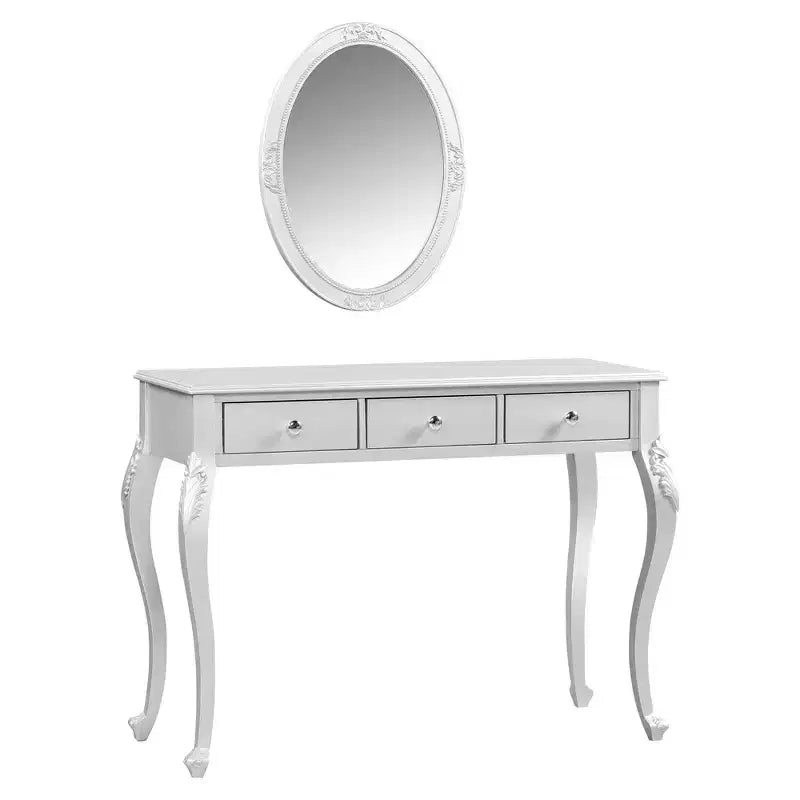 Table de maquillage de luxe Whisen, coiffeuse à 3 tiroirs, console élégante avec miroir ovale