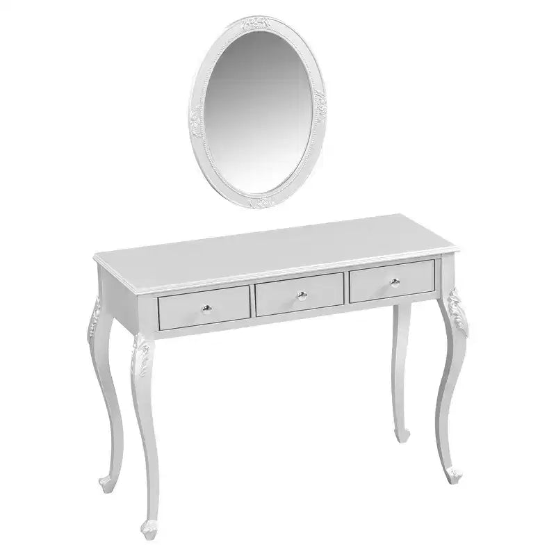 Table de maquillage de luxe Whisen, coiffeuse à 3 tiroirs, console élégante avec miroir ovale
