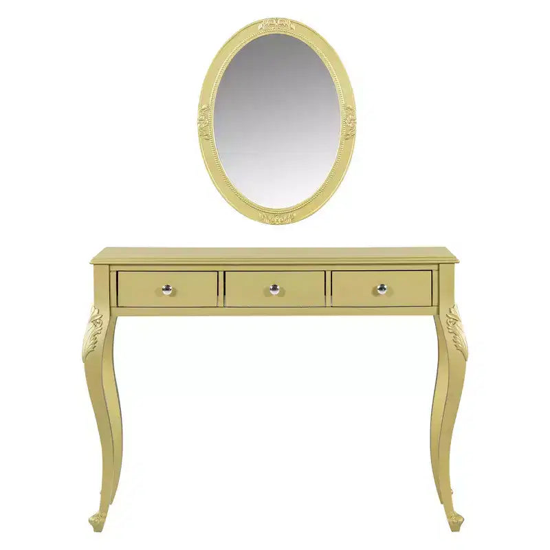 Table de maquillage de luxe Whisen, coiffeuse à 3 tiroirs, console élégante avec miroir ovale