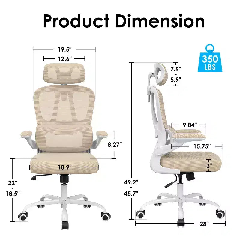Chaise de bureau ergonomique en maille TUYOHW avec support lombaire réglable, appui-tête et accoudoirs relevables, chaise de bureau à domicile pour l'étude, salle de jeux