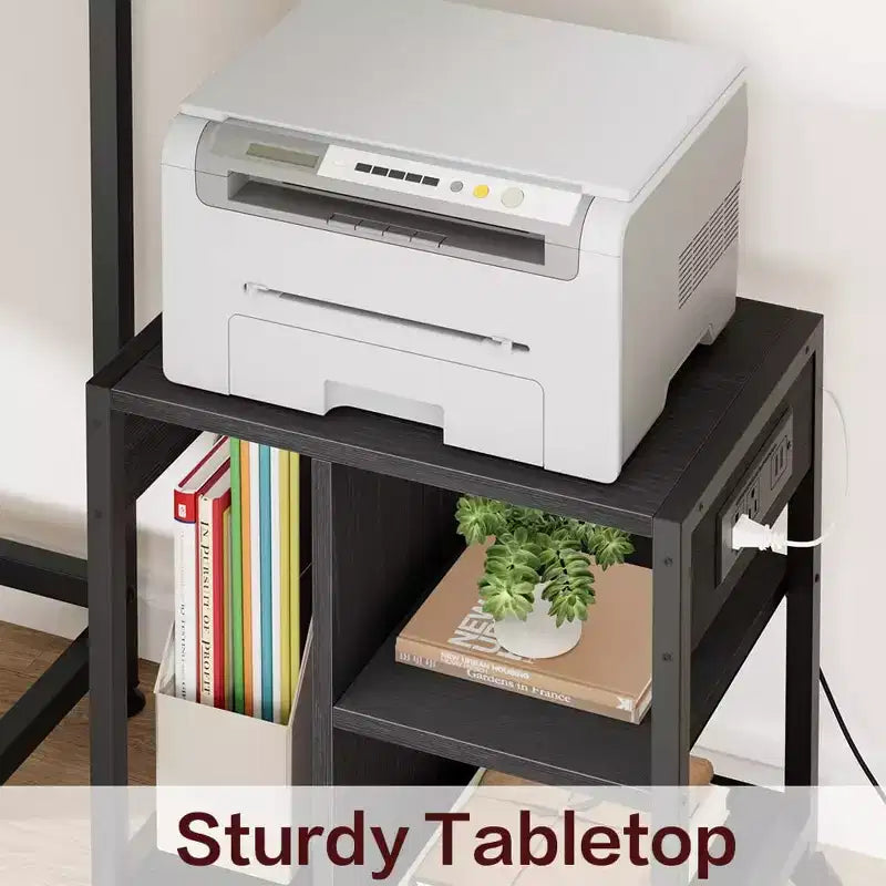 Meuble d'imprimante compact COZONY avec prises de courant, table d'imprimante roulante avec roulettes verrouillables