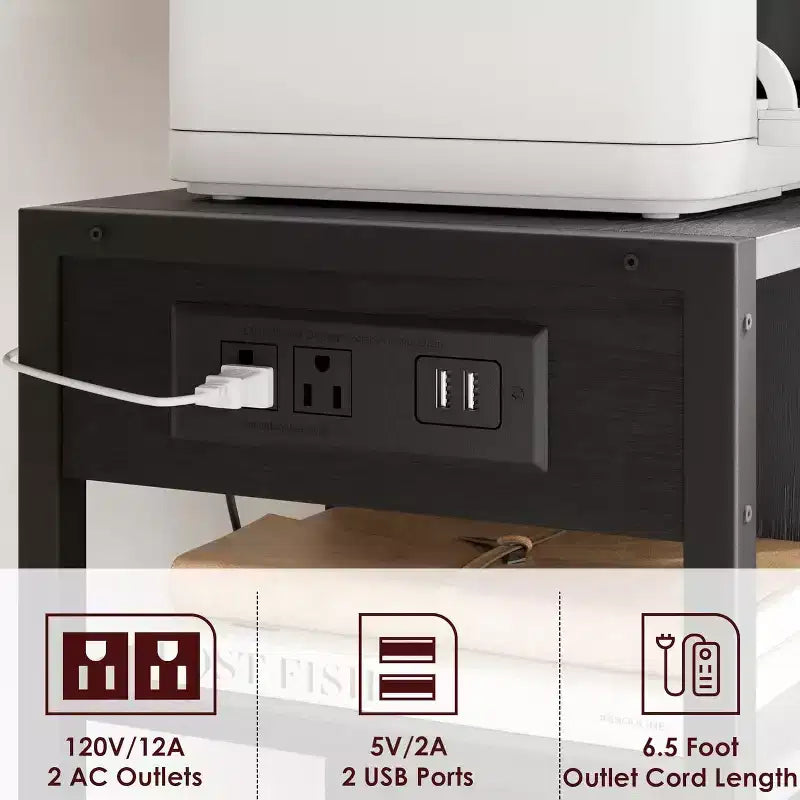 Meuble d'imprimante compact COZONY avec prises de courant, table d'imprimante roulante avec roulettes verrouillables