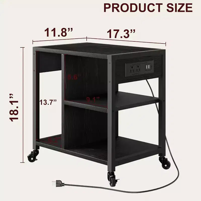 Meuble d'imprimante compact COZONY avec prises de courant, table d'imprimante roulante avec roulettes verrouillables