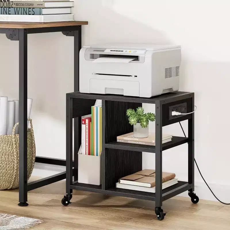 COZONY Small Printer Stand with Power Outlets, Rolling Printer Table with Lockable Wheels