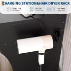 Coiffeuse Acekool avec miroir réglable, station de charge, tiroirs de rangement et tabouret en PU pour chambre ou dortoir