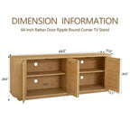 JVNOXK Meuble TV en rotin à façade ondulée de 162,5 cm avec coins arrondis, finition naturelle, convient pour la cuisine/le hall d'entrée. 162,5 L x 38 P x 61 H cm.