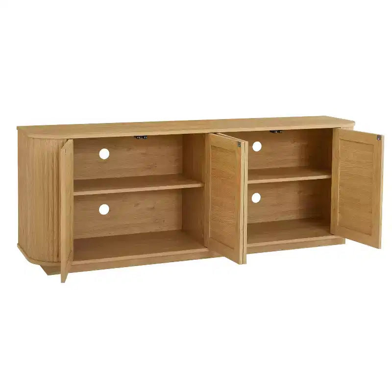 JVNOXK Meuble TV en rotin à façade ondulée de 162,5 cm avec coins arrondis, finition naturelle, convient pour la cuisine/le hall d'entrée. 162,5 L x 38 P x 61 H cm.