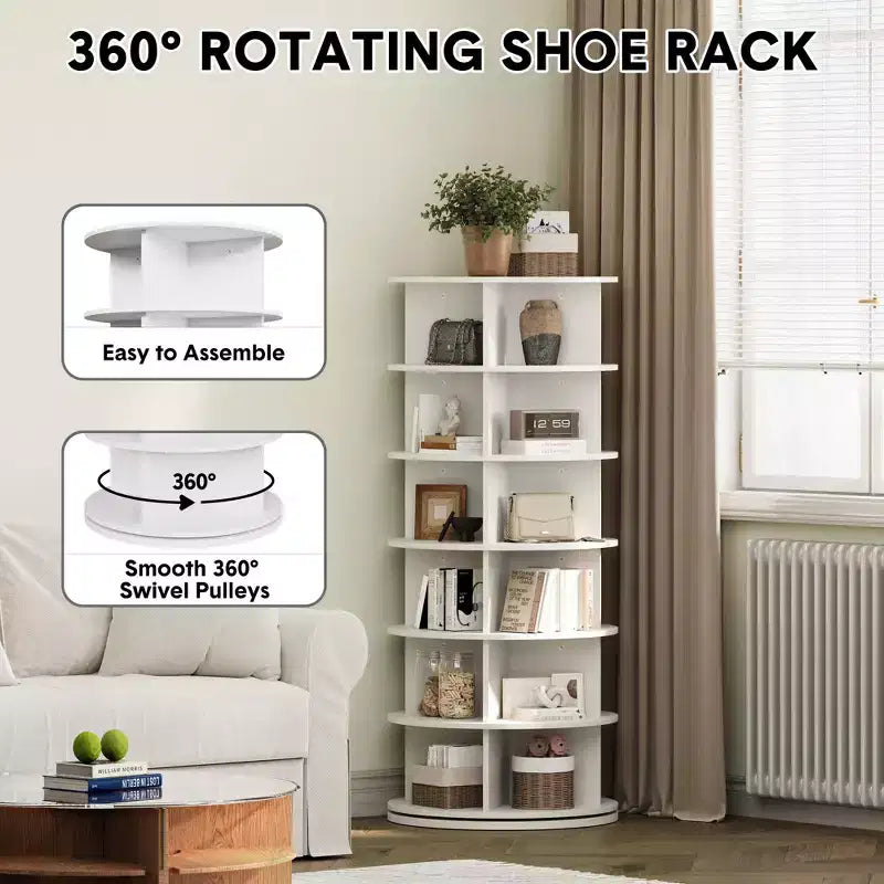 COZONY Meuble à Chaussures Rotatif à 360° - Tour de Rangement Verticale à 6 Niveaux, Grande Capacité pour Chaussures et Accessoires