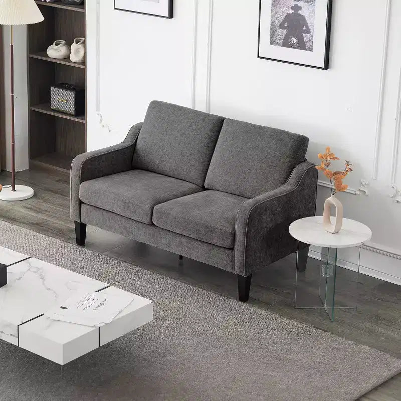 VINGLI Canapé 2 places de 135 cm de large, canapé moderne du milieu du siècle avec pieds solides, canapé 2 places avec accoudoirs incurvés