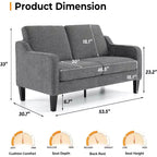 VINGLI Canapé 2 places de 135 cm de large, canapé moderne du milieu du siècle avec pieds solides, canapé 2 places avec accoudoirs incurvés