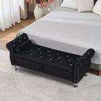 Banc de rangement moderne en velours TUYOHW avec bouton en cristal et 1 coussin, banc de bout de lit rembourré avec pieds en métal, pour salon, chambre à coucher