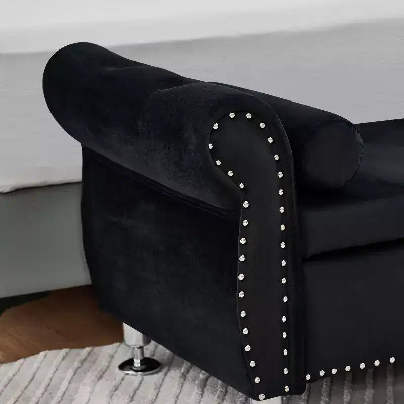 Banc de rangement moderne en velours TUYOHW avec bouton en cristal et 1 coussin, banc de bout de lit rembourré avec pieds en métal, pour salon, chambre à coucher