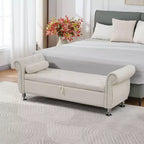 Banc de rangement moderne en velours TUYOHW avec bouton en cristal et 1 coussin, banc de bout de lit rembourré avec pieds en métal, pour salon, chambre à coucher