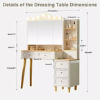 Coiffeuse de Maquillage Okak avec 2 Multiprises USB, Table de Maquillage avec Miroir Triple Pliant, Grande Table Coiffeuse de Rangement pour la Maison, Blanc