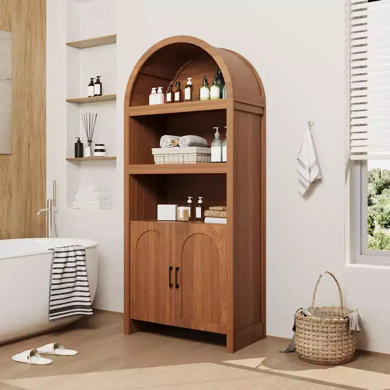 Bibliothèque haute avec armoire arquée et rangement, bibliothèque de style Mid-Century, armoire de rangement en bois moderne pour cuisine