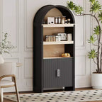 Bibliothèque haute avec armoire arquée et rangement, bibliothèque de style Mid-Century, armoire de rangement en bois moderne pour cuisine
