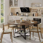 Table à manger ronde 42 pouces pour 4 à 6 personnes, table de cuisine ronde avec base en métal, table à manger ronde en bois, tables de cuisine en bois avec étagère de rangement