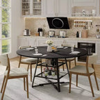 Table à manger ronde 42 pouces pour 4 à 6 personnes, table de cuisine ronde avec base en métal, table à manger ronde en bois, tables de cuisine en bois avec étagère de rangement