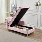 MAYEERTY Canapé méridienne en velours avec pieds en métal doré et oreiller rond pour salon rose