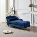 MAYEERTY Chaise longue en velours avec pieds en métal doré et coussin rond pour salon, bleu