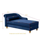 MAYEERTY Chaise longue en velours avec pieds en métal doré et coussin rond pour salon, bleu