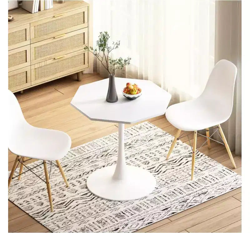 Table Basse Octogonale Moderne en MDF, 80 cm, Plateau en Marbre Noir Imprimé, Base en Métal, pour Salle à Manger/Cuisine/Salon,